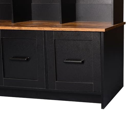 Modern Hall Tree with Entryway Bench, Storage, and Anti-Tipping Device for Living Room and Hallway, Black