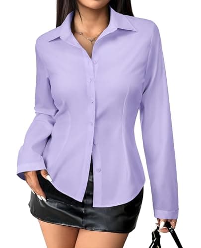 Gleeivy Women's Striped Button Down Shirts Y2k Crop Tops V Neck Collared Slim Fit Blouses Flare Sleeve Streetwear