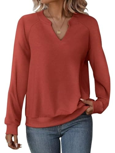 EADINVE Women Casual Long Sleeve V Neck Sweatshirts Cute Loose Fit Lightweight Pullover Tops for Comfortable Everyday We