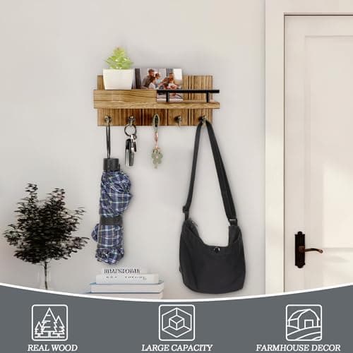 CypherX Decorative Key Holder Wall Mount - Farmhouse Wood Organizer for Entryway
| CypherX Wall Mount Key and Mail Hold