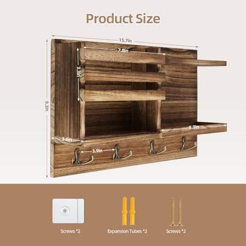 Solid Wood Wall Mount Key Holder and Mail Organizer (Burnt Brown)
| Self Adhesive or Drill Mounted 8 Hook Key Rack (Bur