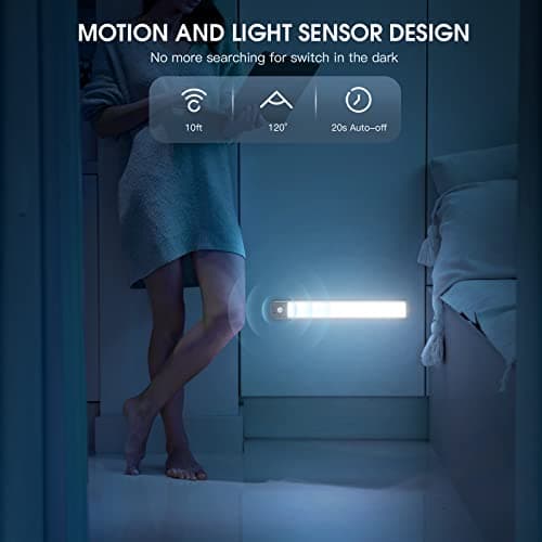 63 LED Rechargeable Battery Operated Motion Sensor Light Indoor 2 Pack Magnetic Dimmable Closet Lights for Kitchen, Sta