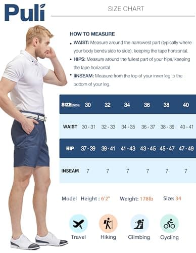 PULI Mens Golf Hybrid Shorts Quick Dry Lightweight Casual Shorts with Pockets
| PULI Mens Golf Hybrid Shorts Stretch Hi