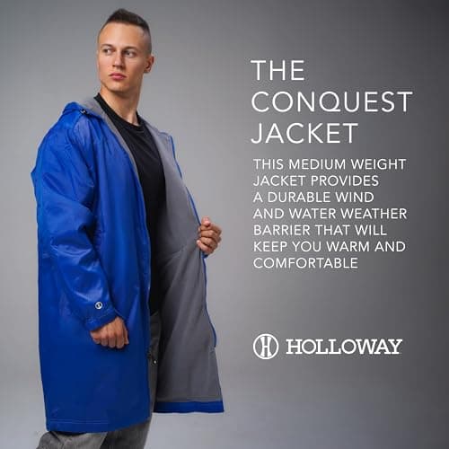 Holloway Men's Conquest Knee-Length Jacket - Warm-Up Wind/Water-Resistant Hooded Outerwear for Outdoor Adventurers