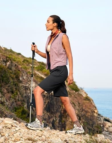 SANTINY Women's 7''/ 9'' Hiking Shorts for Casual Outdoor Activities with 3 Zipper Pockets Lightweight Quick Dry Attribu
