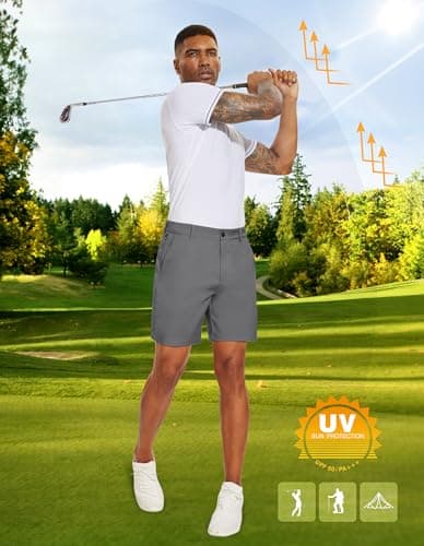 Men's PULI Golf Dress Shorts Flat Front Hybrid 7 Inch Lightweight Quick Dry Chino Casual with Pockets
| PULI Men's Golf