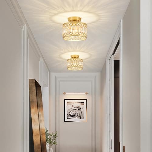 Crystal Ceiling Light Fixture, Modern Semi Flush Mount Gold Lighting Fixtures for Hallway and Kitchen
Crystal Ceiling Li