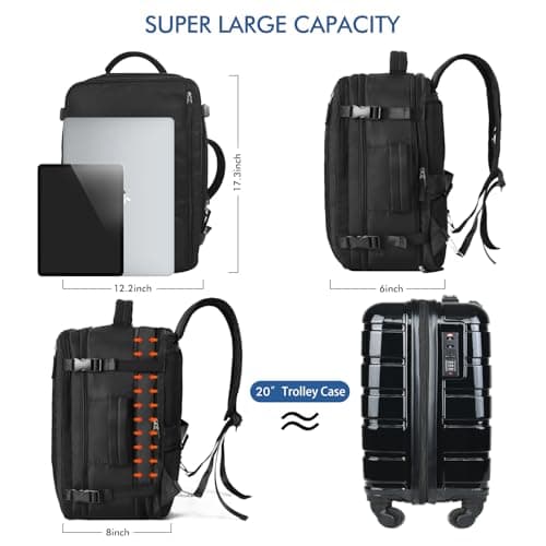 Black Large Carry On Backpack for Men and Women suitable for Business, Work, Gym, and Weekender Trips
| Black Personal