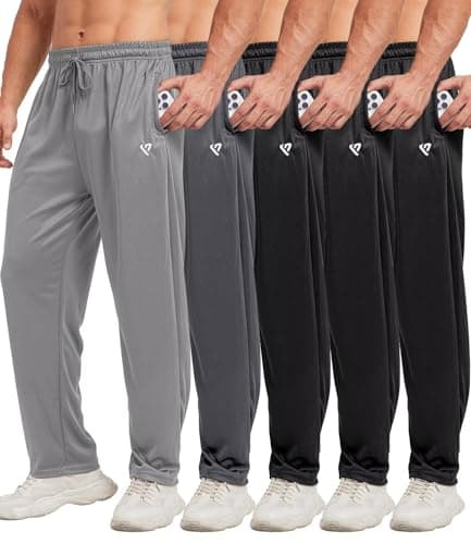 Lomsoe 5 Pack Men's Sweatpants Open Bottom Joggers with Zip Pockets for Men Lively Loose Fit Mesh Athletic Pants for Run