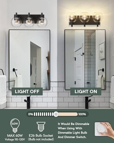 Modern 3-Light Matte Black Bathroom Vanity Light for Kitchen and Bedroom
| Clear Glass Globe Shade Wall Sconces for Bat