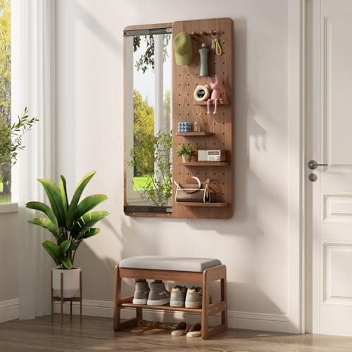 Full Length Wall Mirror with Shelf and Hooks for Entry Way Storage
| Multifunctional Wall Mirror Shelf with Hooks Livin