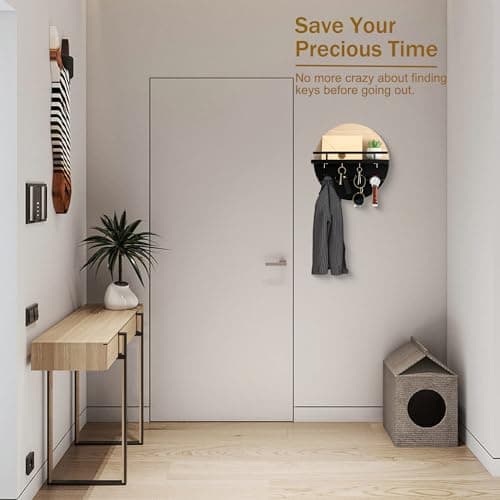 Wall Decorative Key Holder with Shelf and Hooks - Rustic Home Decor for Mail Organization and Entryway Organization
| M