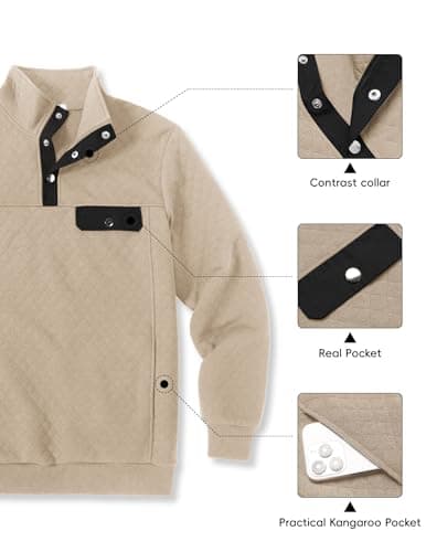 COOFANDY Men Quilted Sweatshirts Outdoor Polo Sweatshirt with Pockets