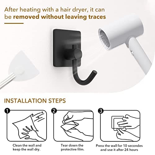 Heavy Duty Self Adhesive Hooks for Bathroom and Kitchen, Stainless Rustproof Coat and Robe Hooks, 6 Pack  
Sticky Black