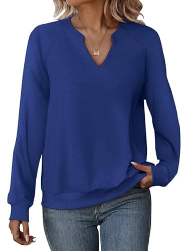 EADINVE Women Casual Long Sleeve V Neck Sweatshirts Cute Loose Fit Lightweight Pullover Tops for Comfortable Everyday We