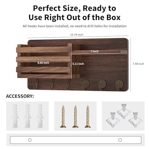 Wall Mount Mail Holder with 10 Key Hooks for Farmhouse Decor
| Modern Key Rack with Floating Shelf for Hallway Storage