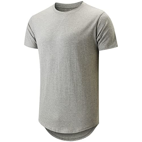 KLAIGOU Mens 100 Cotton Pre-Shrunk Hipster T-Shirt S-4XL Longline Crewneck Hip Hop