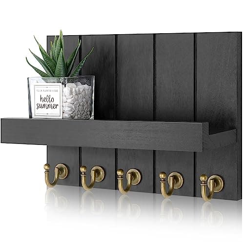 Rustic Key Holder with Shelf for Farmhouse Decor - Living Room Organizing Hook (Retro Brown, |54" D x 10" W x 7.28" H)