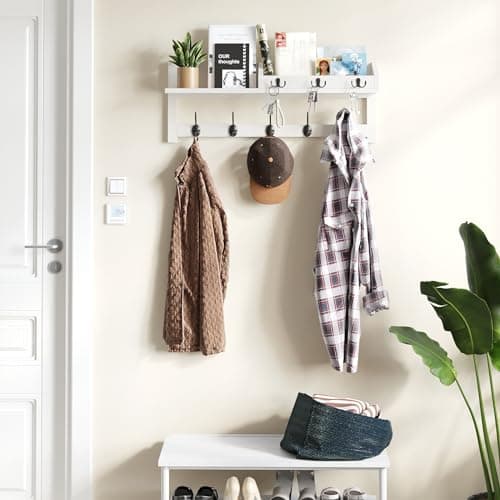 AMBIRD Entryway Wood Shelf With 5 Dual Hooks - 26.57-Inch Wall Hanging Shelf for Coat Storage (White)  
Entryway Wood Or
