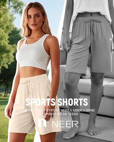 Neer 3 Pack Women's Quick Dry Drawstring High Waisted Bermuda Shorts with Pockets for Sports
