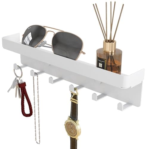 Rustic Key Holder for Wall with Shelf Metal Matte Black, Small Key Organizer for Entryway Hallway Living Room Decor, 6 K