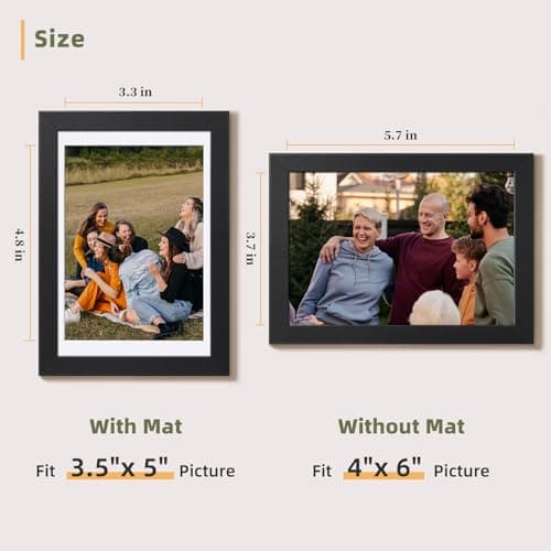 HappyHapi 4x6 Picture Frames Set (Black) for Multifunctional Tabletop or Wall Display, Suitable for |5x5 Pictures with M