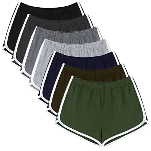 URATOT 7 Pack Cotton Shorts for Women: Athletic Gym and Yoga Shorts with Dolphin Booty Design