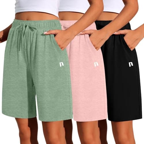 Neer 3 Pack Women's Quick Dry Drawstring High Waisted Bermuda Shorts with Pockets for Sports
