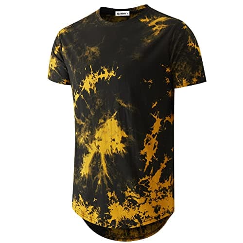 KLIEGOU Men's Hip Hop Tie-Dyed Hipster Curve Hem T-Shirt for Casual Wear with Comfortable Fit and Stylish Design
| KLIE