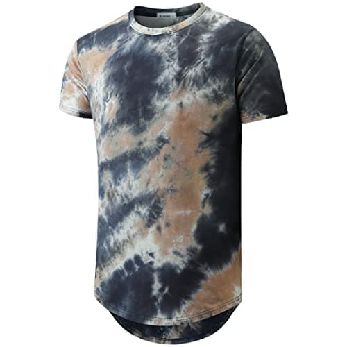 KLIEGOU Men's Hip Hop Tie-Dyed Hipster Curve Hem T-Shirt for Casual Wear with Comfortable Fit and Stylish Design
| KLIE
