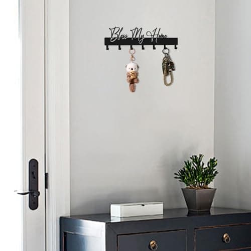 Exquisite Fashion Phrase Key Holder Wall Mount for Wall Decoration Office Living Room Black Metal Key Hanger with 7 Kook