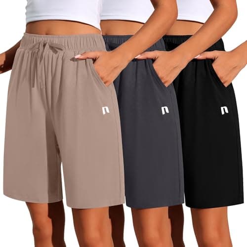Neer 3 Pack Women's Quick Dry Drawstring High Waisted Bermuda Shorts with Pockets for Sports