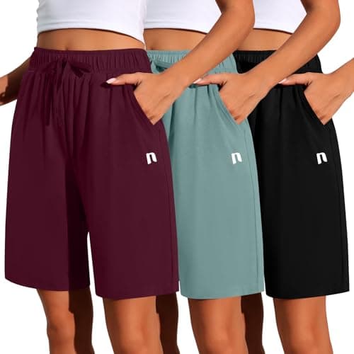 Neer 3 Pack Women's Quick Dry Drawstring High Waisted Bermuda Shorts with Pockets for Sports