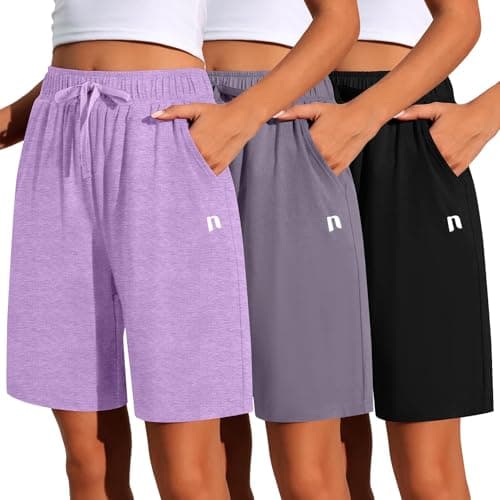 Neer 3 Pack Women's Quick Dry Drawstring High Waisted Bermuda Shorts with Pockets for Sports