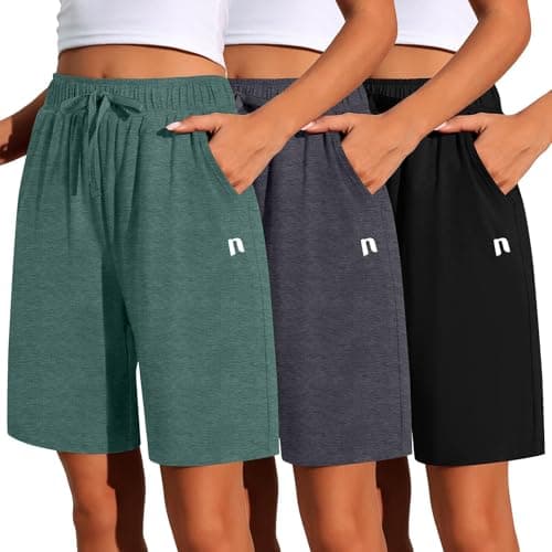 Neer 3 Pack Women's Quick Dry Drawstring High Waisted Bermuda Shorts with Pockets for Sports