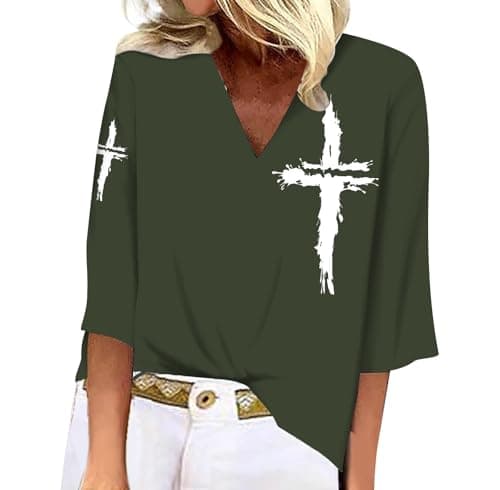BIVENANT Women's Patriotic 3/4 Sleeve American Flag Shirt V-Neck for 4th of July Party
BIVENANT Women's Patriotic 3/4 Sl
