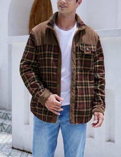 Gihuo Men's Long Sleeve Sherpa Lined Warm Flannel Plaid Jacket for Outdoor Activities
| Gihuo Men's Button Down Fleece