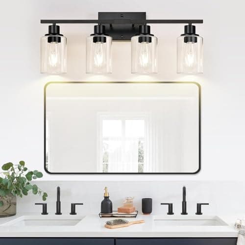 4-Light Bathroom Light Fixtures, Matte Black Modern Vanity Lights for Bathroom Mirror Living Room Cabinet Bedroom Porch