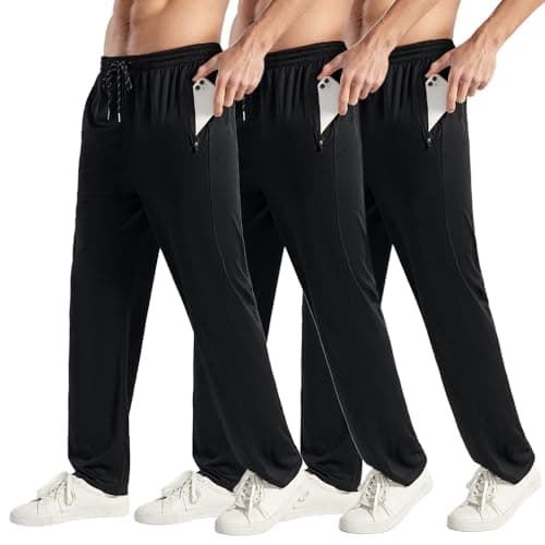 ZH 3PC Men's Breathable Zipper Mesh Jogger Pants - Comfortable for Sports & Casual Wear