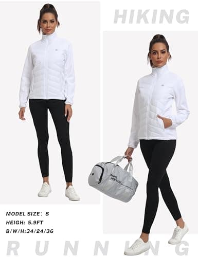 MoFiz Womens Lightweight Insulated Hiking Jacket Fleece Lined Thermal Hybrid Softshell Full Zip Winter Fall Running Ins