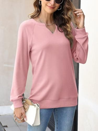 EADINVE Women Casual Long Sleeve V Neck Sweatshirts Cute Loose Fit Lightweight Pullover Tops for Comfortable Everyday We