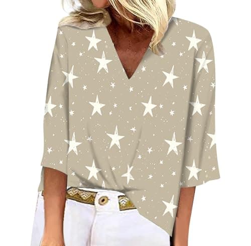 BIVENANT Women's Patriotic 3/4 Sleeve American Flag Shirt V-Neck for 4th of July Party
BIVENANT Women's Patriotic 3/4 Sl