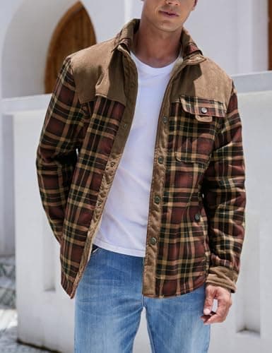 Gihuo Men's Long Sleeve Sherpa Lined Warm Flannel Plaid Jacket for Outdoor Activities
| Gihuo Men's Button Down Fleece