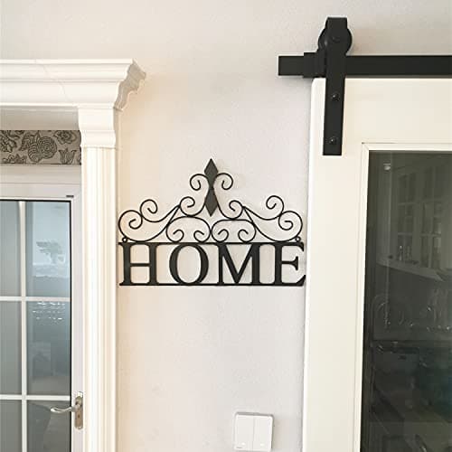 Yamfurvo Scrolled Home Word Wall Decor Black for Bedroom Living Room Dining Room Metal Wall Mounted Plaque Door Art Sign