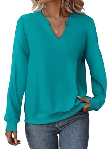 EADINVE Women Casual Long Sleeve V Neck Sweatshirts Cute Loose Fit Lightweight Pullover Tops for Comfortable Everyday We