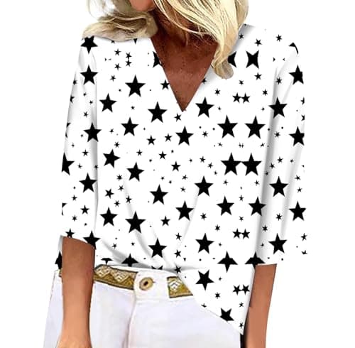 BIVENANT Women's Patriotic 3/4 Sleeve American Flag Shirt V-Neck for 4th of July Party
BIVENANT Women's Patriotic 3/4 Sl