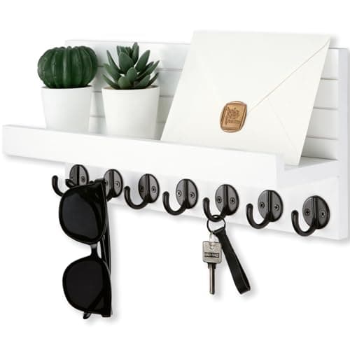 Entryway Key Holder Wall Mount with 7 Hooks for Sunglasses and Dog Leash
| Decorative Key and Mail Organizer Wall Mount