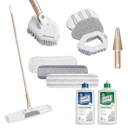 Quick Shine Ultimate Gold All-in-One 11 Pc Clean & Polish Mop Kit | No Batteries Needed | For All Floors Pro Cleaning
