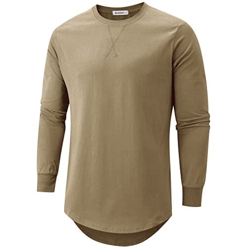 KLAIGOU Mens 100 Cotton Pre-Shrunk Hipster T-Shirt S-4XL Longline Crewneck Hip Hop