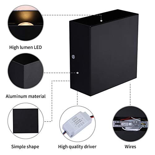 Lightess 10W Hardwired LED Wall Sconce Set of 2 for Living Room & Bedroom Warm White Mini Metal Down Up Lights Black Dec